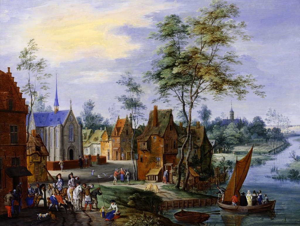 Detail of A Flemish Village with a River View by Peeter Gysels