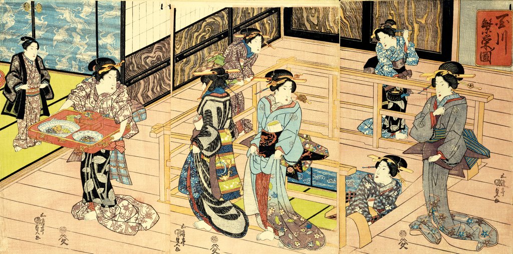 Detail of Interior view of a restuarant by Utagawa Kunisada I
