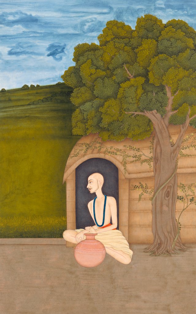 Detail of A shaven headed ascetic seated outside a hut. Murshidabad, India, mid-18th century by Unknown