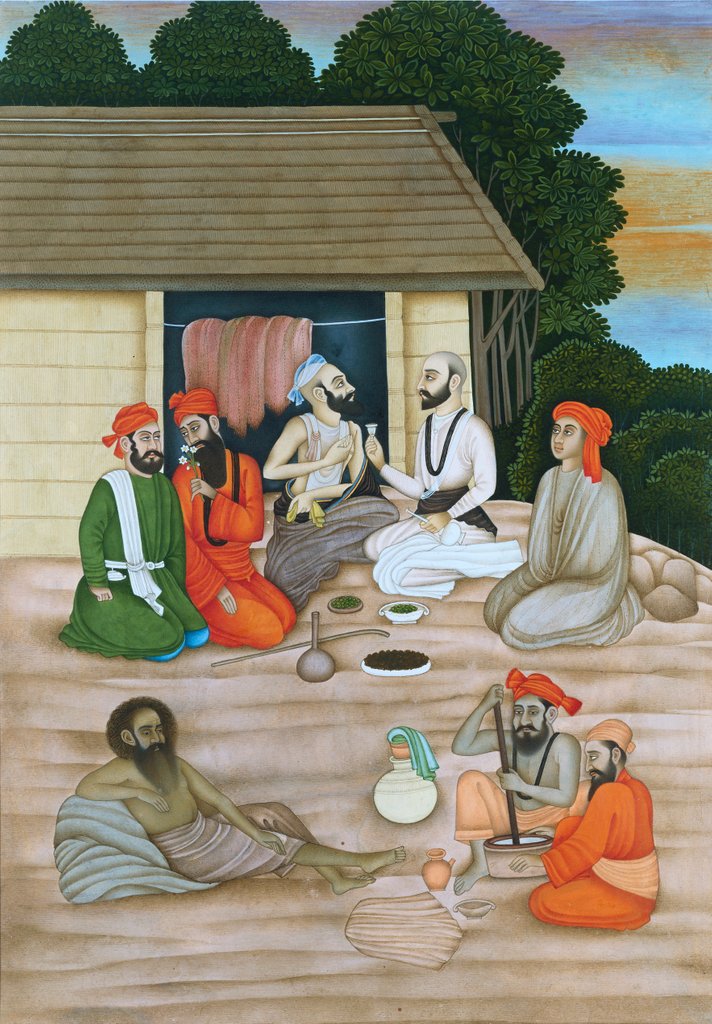 Detail of Scene with four men and a boy. Murshidabad, India, mid-18th century by Unknown