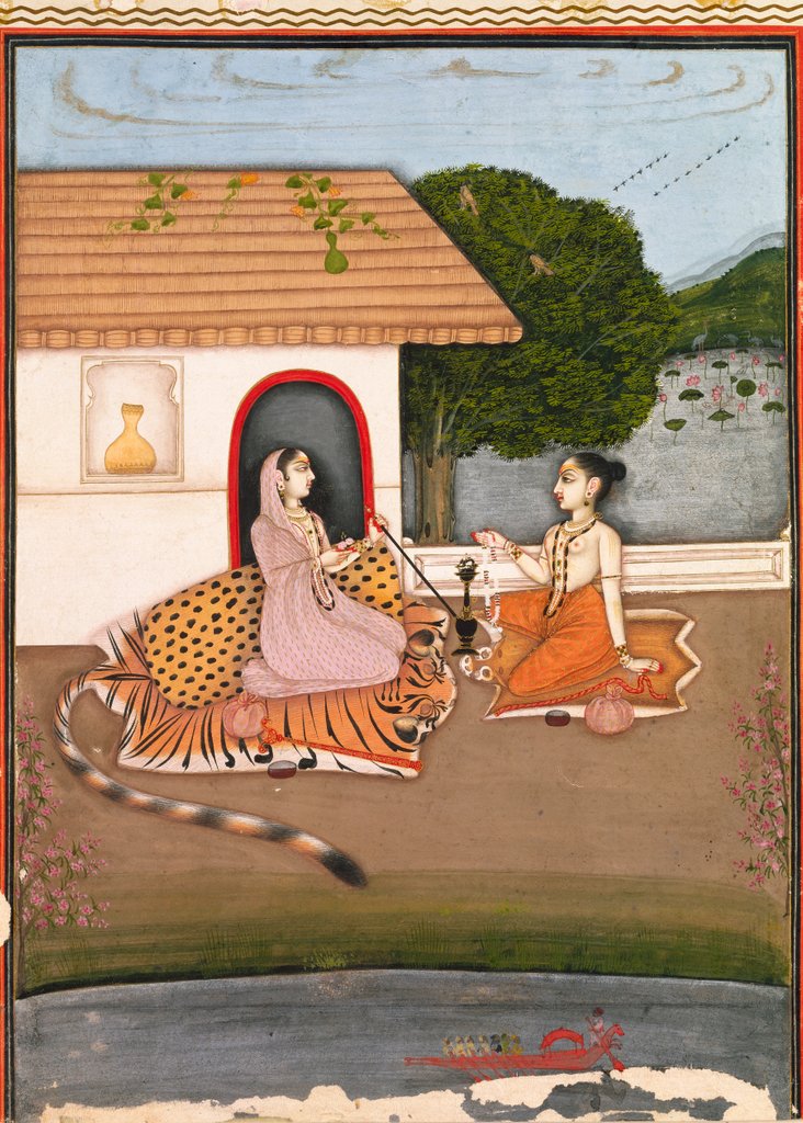 Detail of Two female ascetics seated in discussion outside a hut. Murshidabad, India, mid-18th century by Unknown