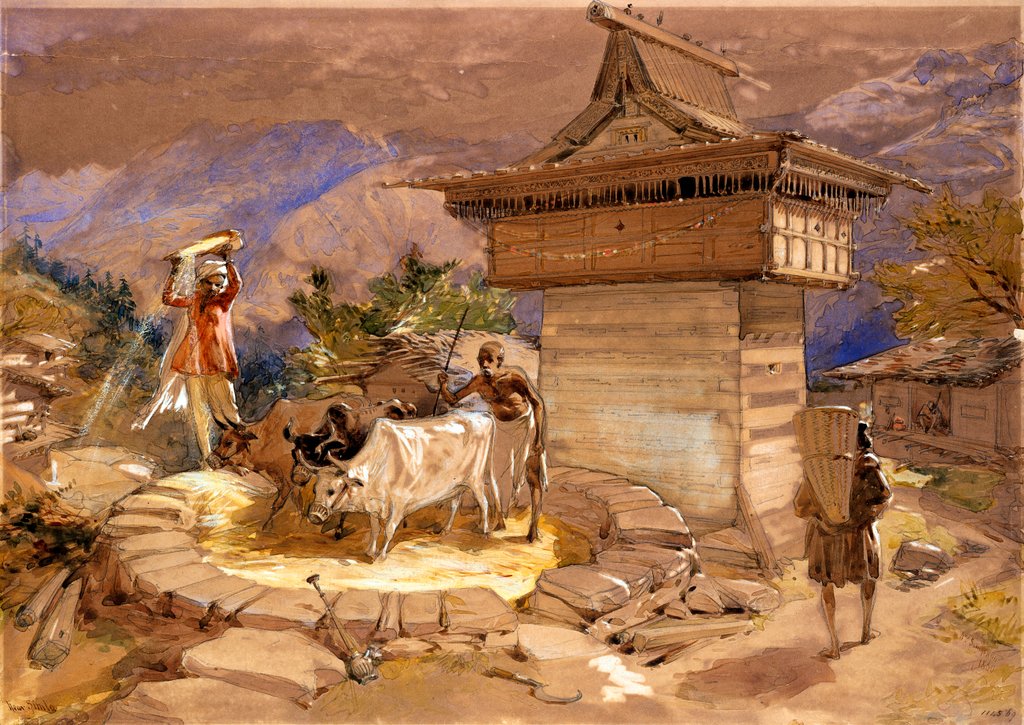 Detail of A hill village near Simla in the Himalayas by William Simpson
