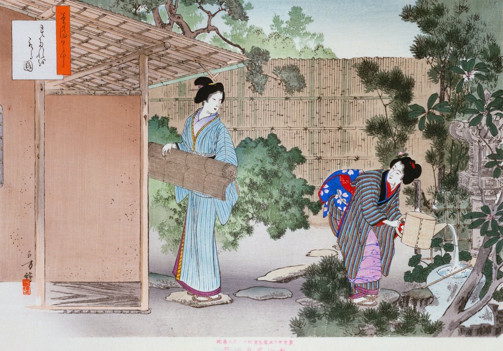 Detail of Cleaning the Ceremonial Tea Room and Garden by Mizuno Toshikata