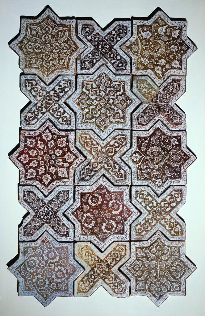 Detail of Panel of fifteen tiles. Koshan, Persia, 1262 by Ali ibn Muhammad ibn Abi Tahir