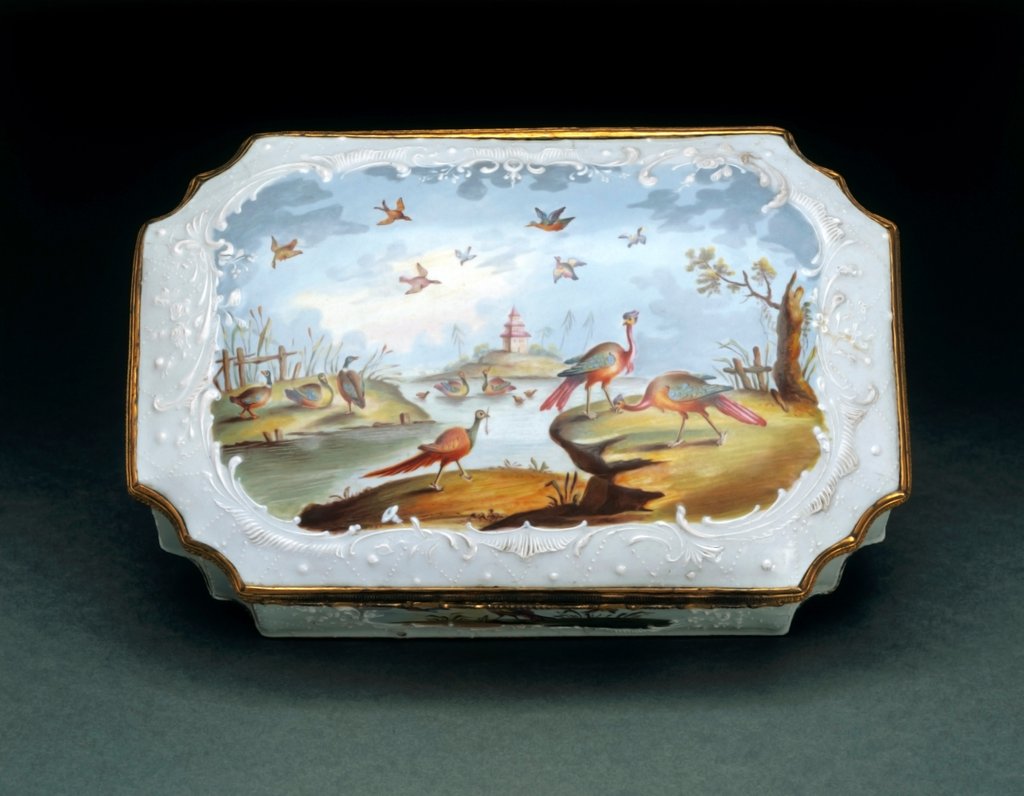 Detail of Box depicting peakcocks by Unknown