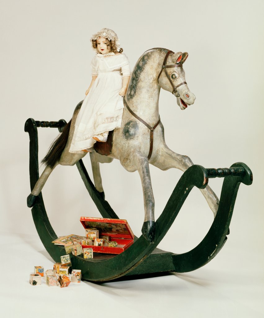 Detail of Rocking Horse, Doll, and Picture Blocks. England and Germany, 19th century by Unknown