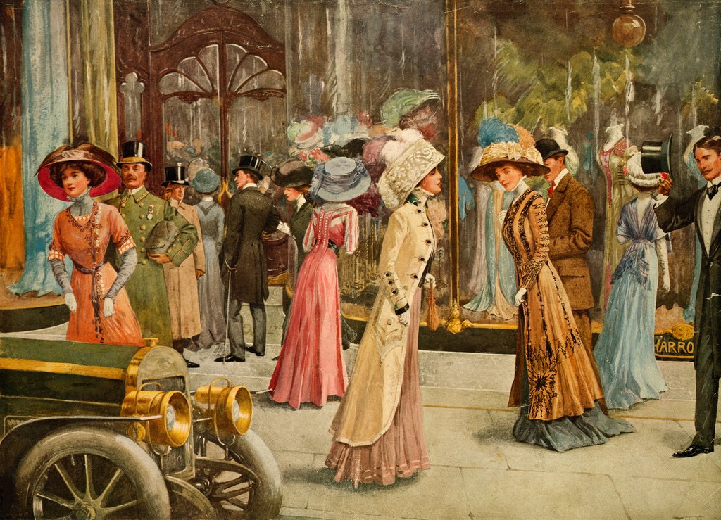 Detail of Men and women outside the entrance of Harrods. London, early 1900s century by Unknown