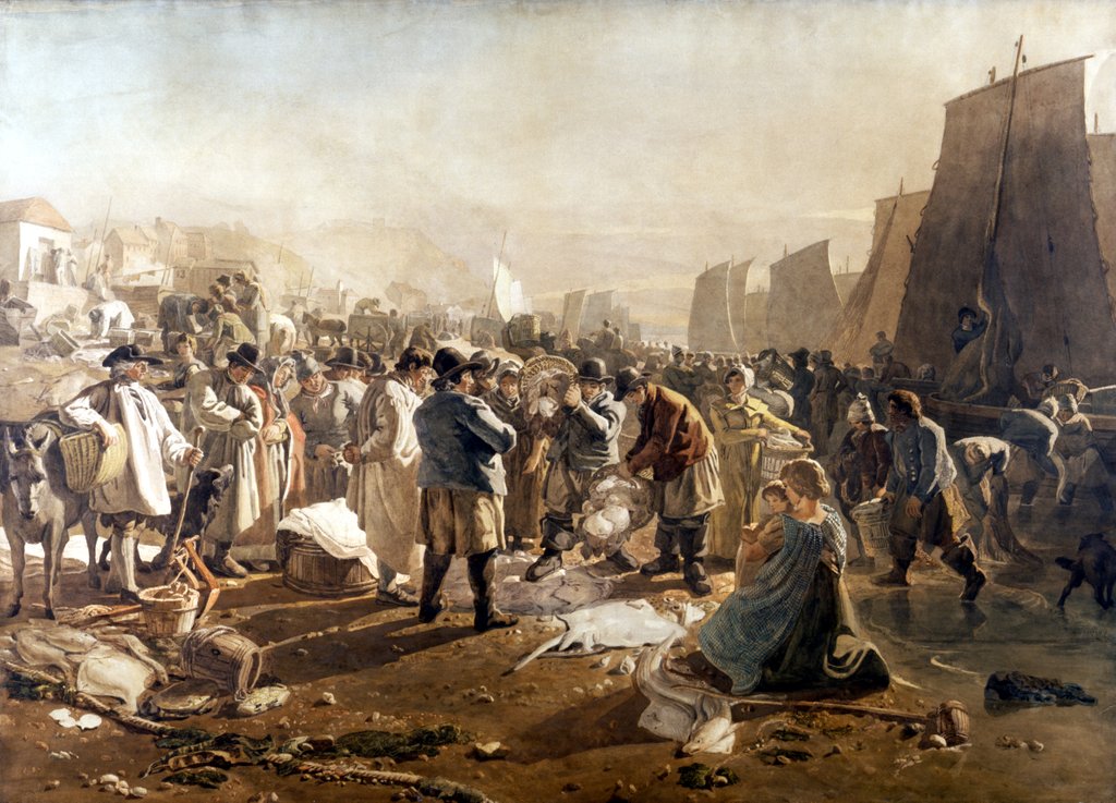 Detail of The fish market on the beach by Joshua Cristall