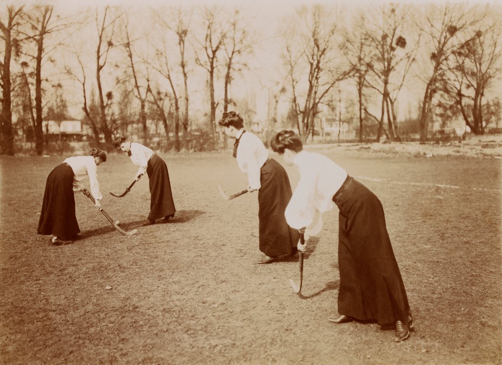 Detail of Four ladies playing hockey by Andrew Pitcairn-Knowles