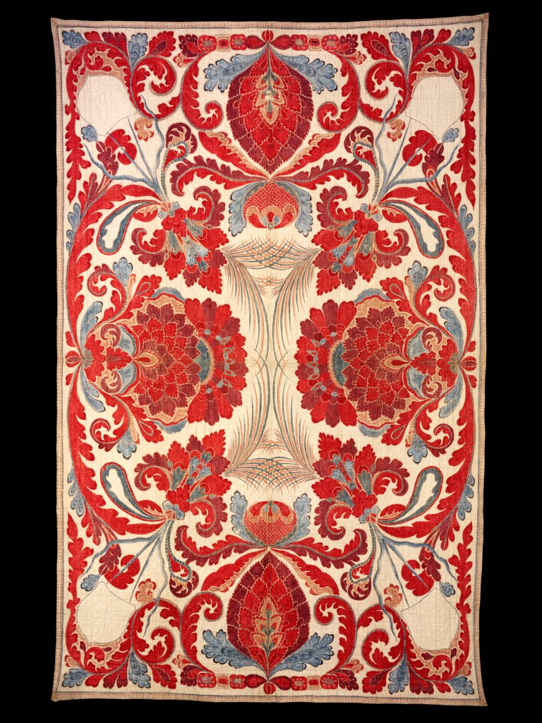 Detail of Quilted bed-cover with large palmettes and flowers by Anonymous