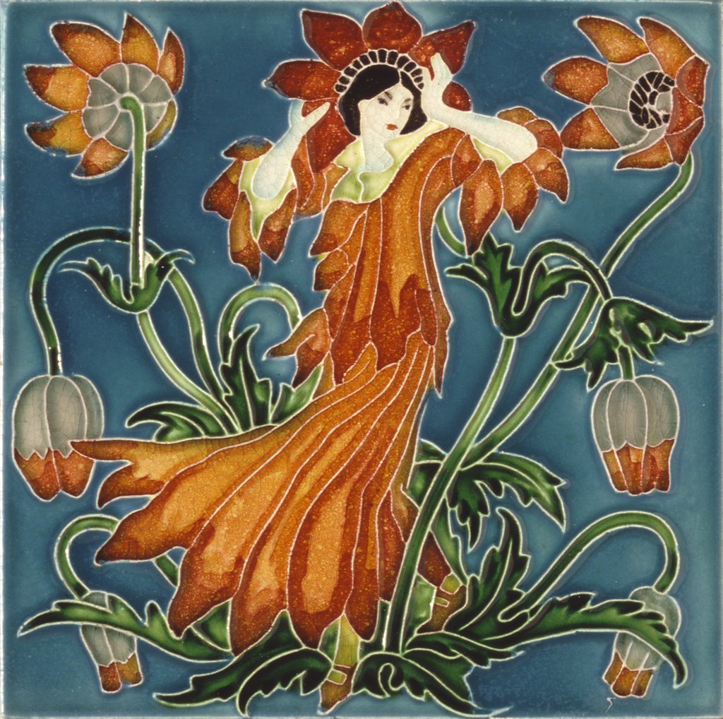 Detail of Anemone tile by Walter Crane