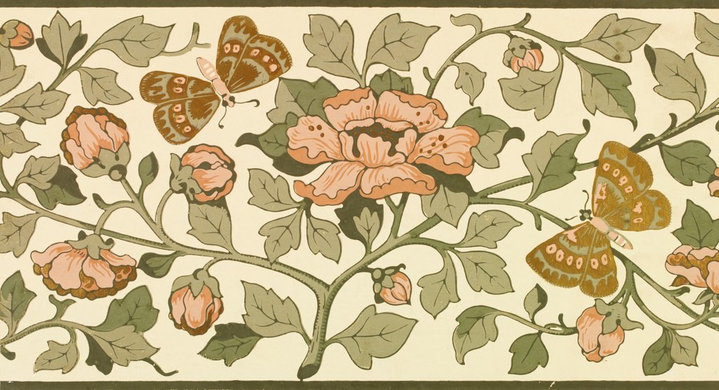 Detail of Wallpaper with branches of flowers and butterflies by Bruce James Talbert