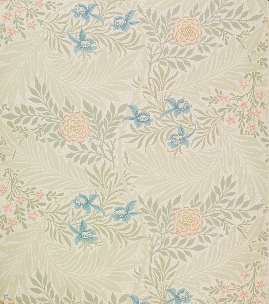 Detail of Larkspur wallpaper by William Morris