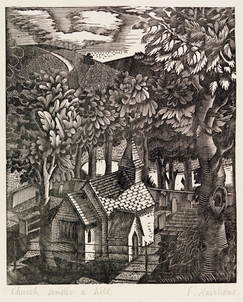 Detail of Church under a Hill by Eric Ravilious