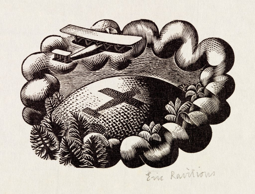 Detail of Shadow of small plane falling on the world by Eric Ravilious