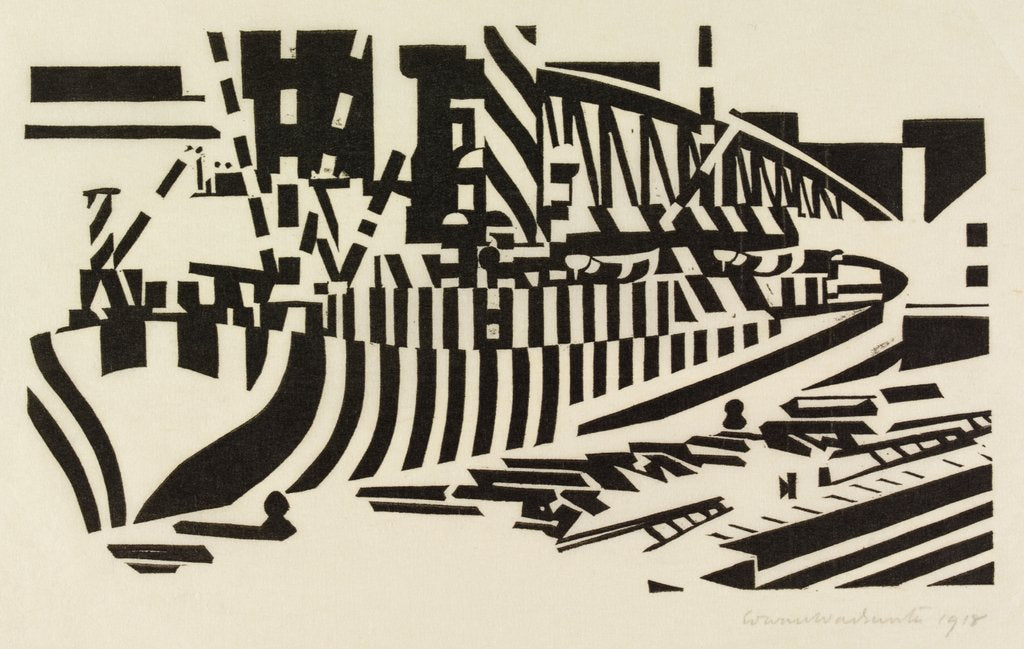 Detail of Dazzle Ship in Dry Dock, by Edward Wadsworth. Britain, 1918 by Edward Wadsworth