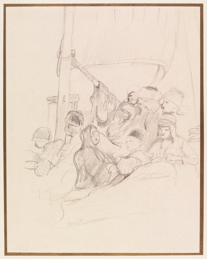 Detail of Oriental figures, probably Mecca pilgrims, aboard a boat by David Wilkie