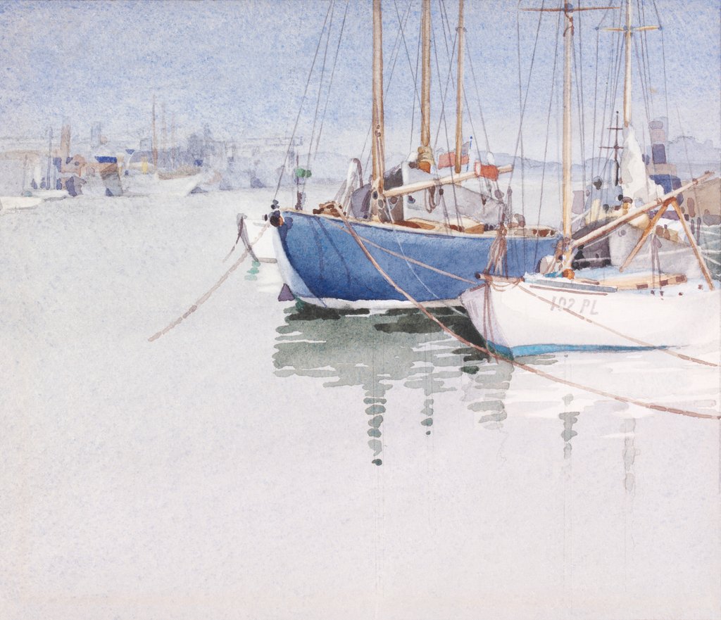 Detail of View of boats moored in Poole Harbour by Stanislaus Soutten Longley