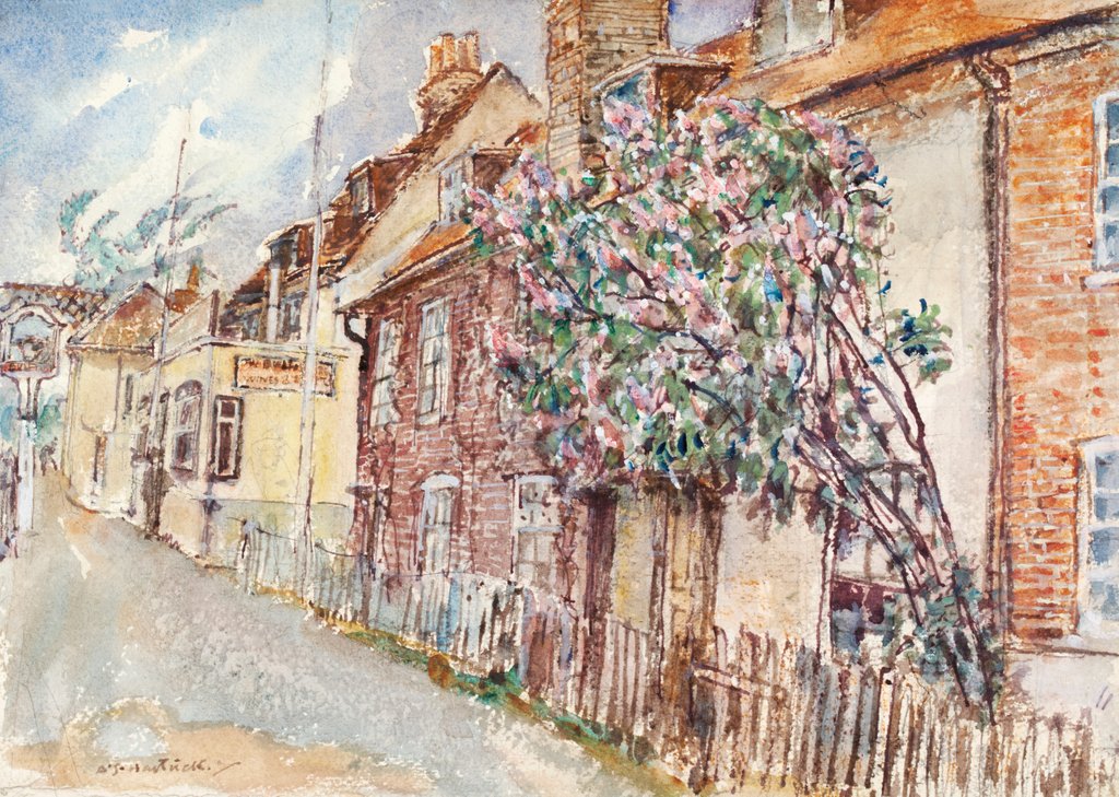 Detail of The Bull Inn and Cottages, Strand-on-the-Green by Archibald Standish Hartrick