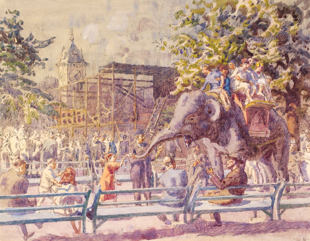 Detail of Elephant Riding, Zoological Gardens, Regent's Park, London by Walter Bayes