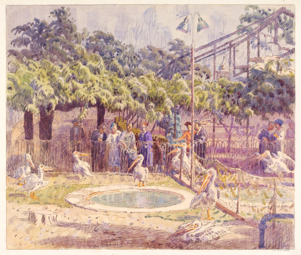 Detail of Pelican Ponds, Zoological Gardens by Walter Bayes