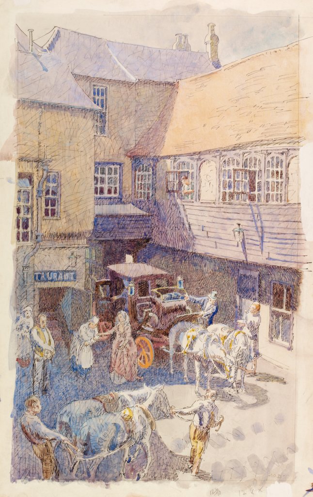 Detail of The Yard of the White Hart Inn, Brentford by Walter Bayes
