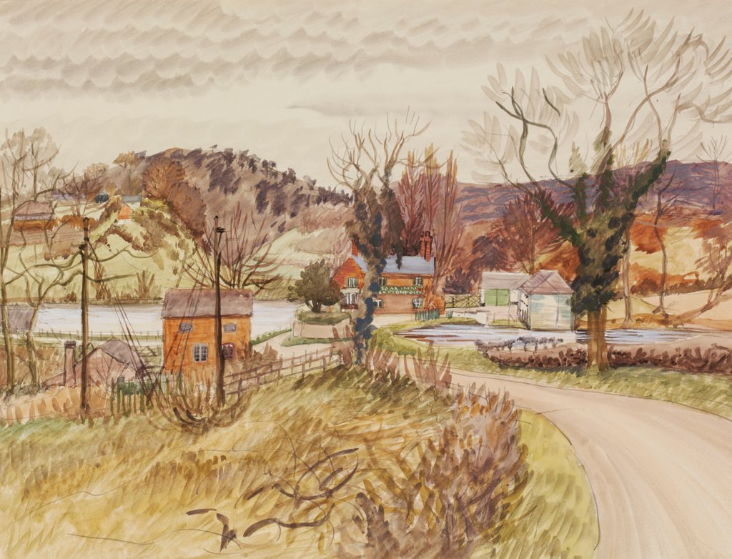 Detail of Looking towards The Boar Inn, near Modishall by Louisa Puller