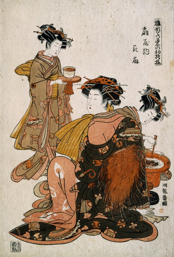 Detail of The Courtesan Hanaogi of Ogi-Ya by Isoda Koryûsai