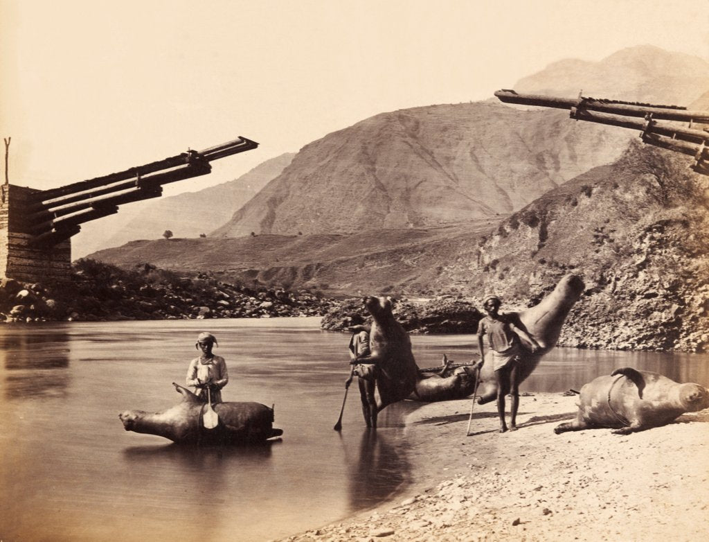 Detail of Mussucks for Crossing the River Beas Below Bajoura by Francis Frith & Co.