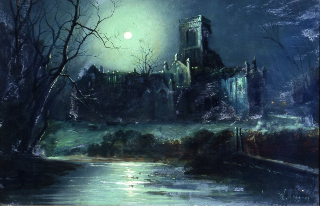 Detail of Kirkstall Abbey, by moon light by W. Meegan