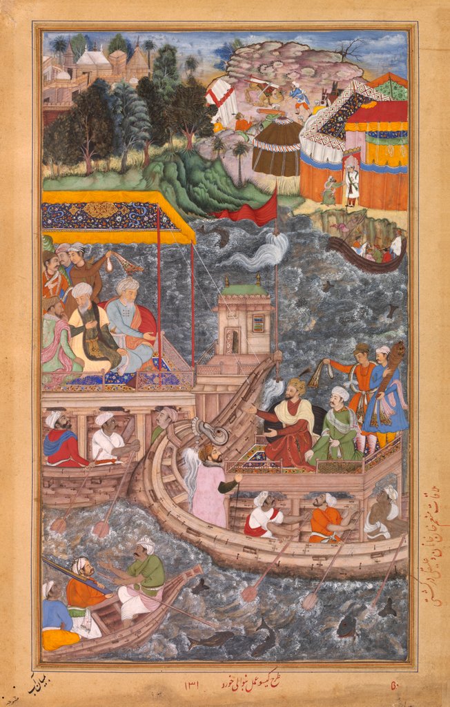 Detail of An interview between Mu'nim Khan and Khan Zaman in a boat on the Ganges by Anonymous