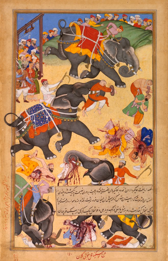 Detail of Trained Elephants Execute the Followers of Khan Zaman by Miskina