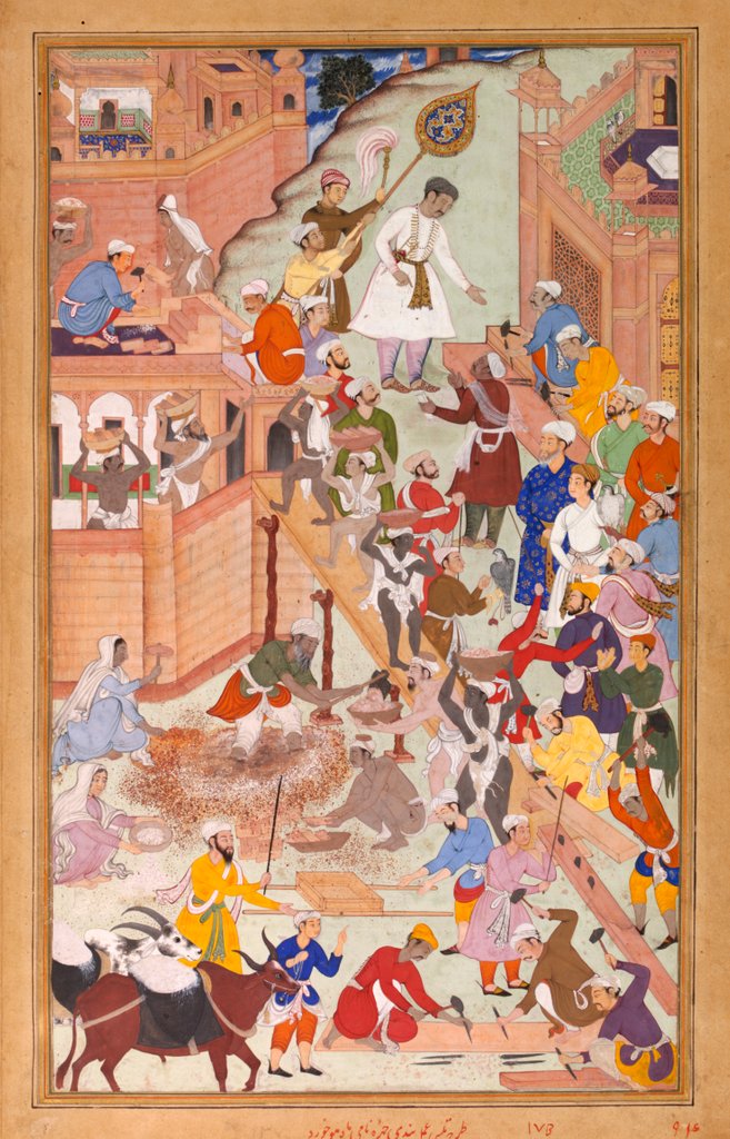 Detail of Akbar supervises building of Fatehpur Sikri from The Akbarnama by Tulsi