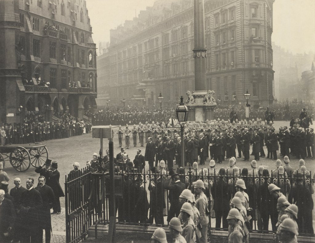 Detail of The funeral of the Right Hon. the Late W E Gladstone outside Westminster Abbey by S.B. Bolas