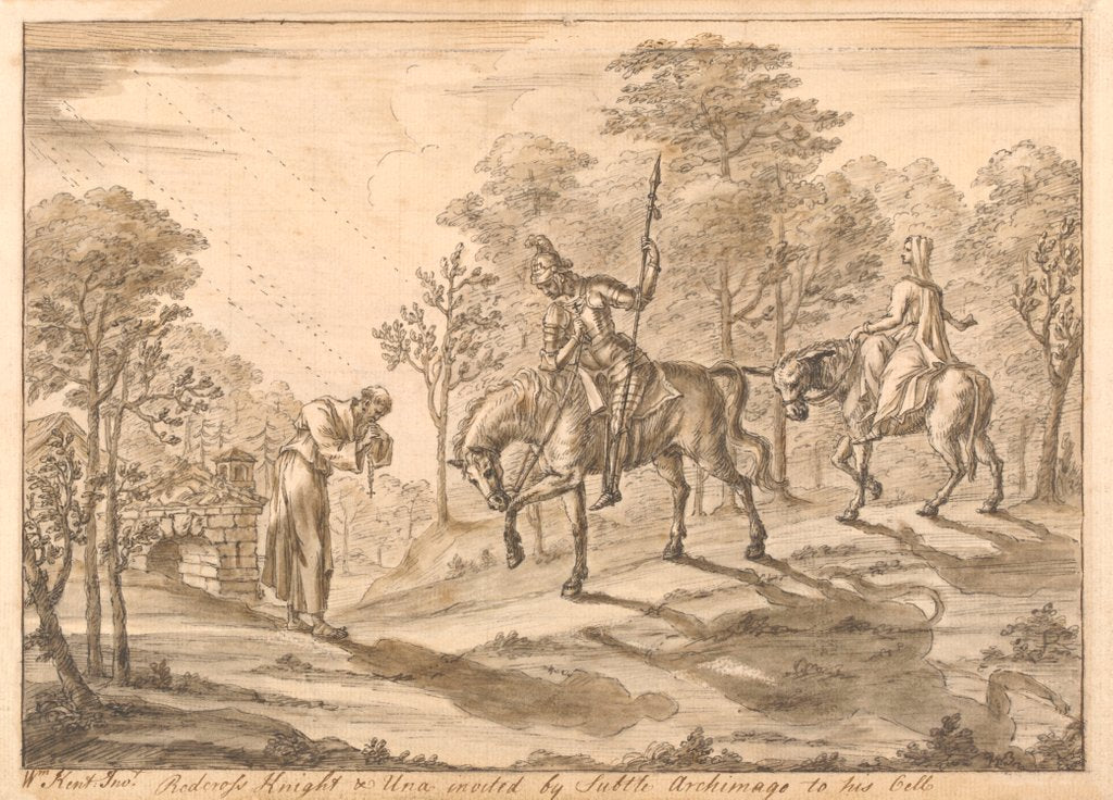 Detail of Red Cross knight and Una invited by Subtle Archimago to his cell by William Kent