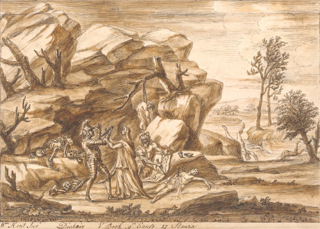 Detail of The Redcross knight over ruled by Dispair but timely saved by Una by William Kent