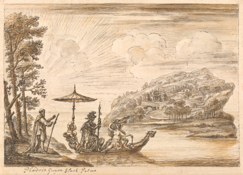 Detail of Guyon leaves the Palmer and crosses the Idle Lake with Phedria by William Kent