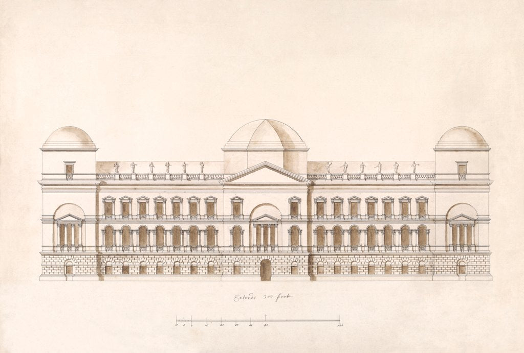 Detail of Elevation of the river front in the scheme to rebuild the Houses of Parliament by William Kent