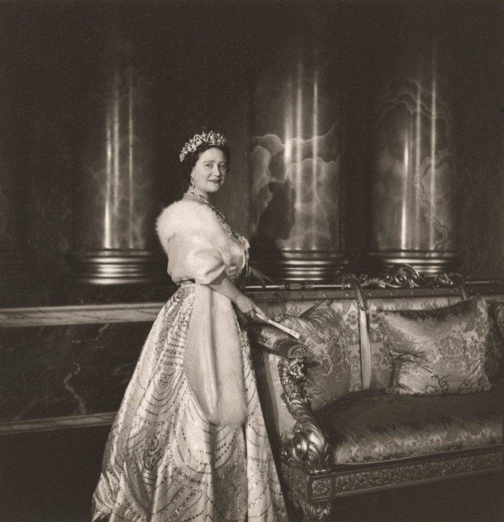 Detail of The Queen Mother posing in Buckingham Palace by Cecil Beaton