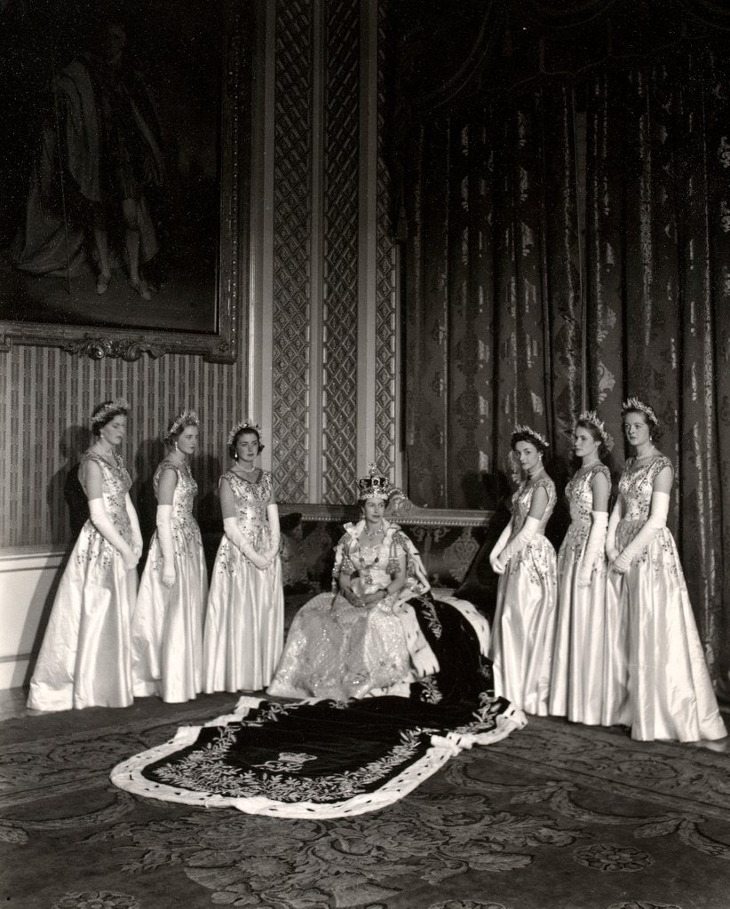 Detail of Queen Elizabeth II with six Maids of Honour on Coronation day, photograph by Cecil Beaton by Cecil Beaton