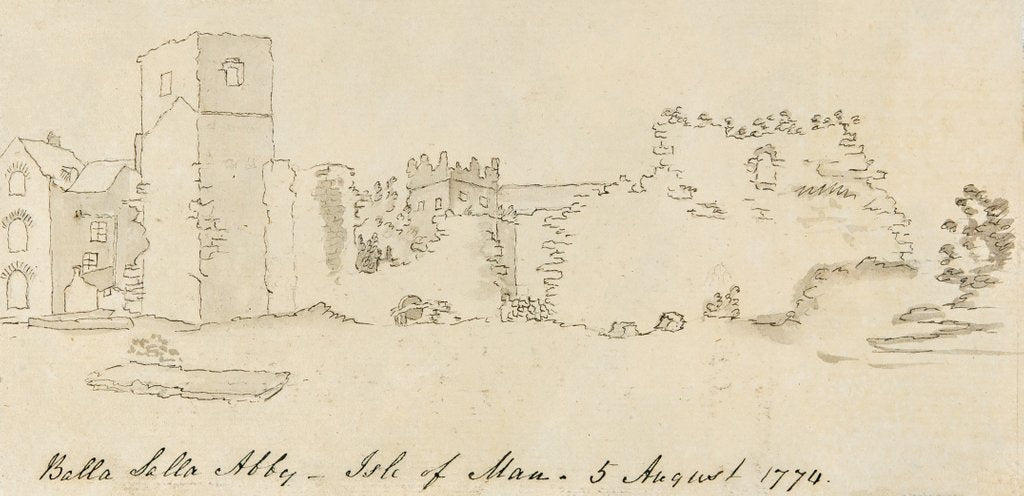 Detail of Pencil Drawing of Rushen Abbey Ruins 'Balla Salla Abby - Isle of Man - 5 August 1774' by Unknown