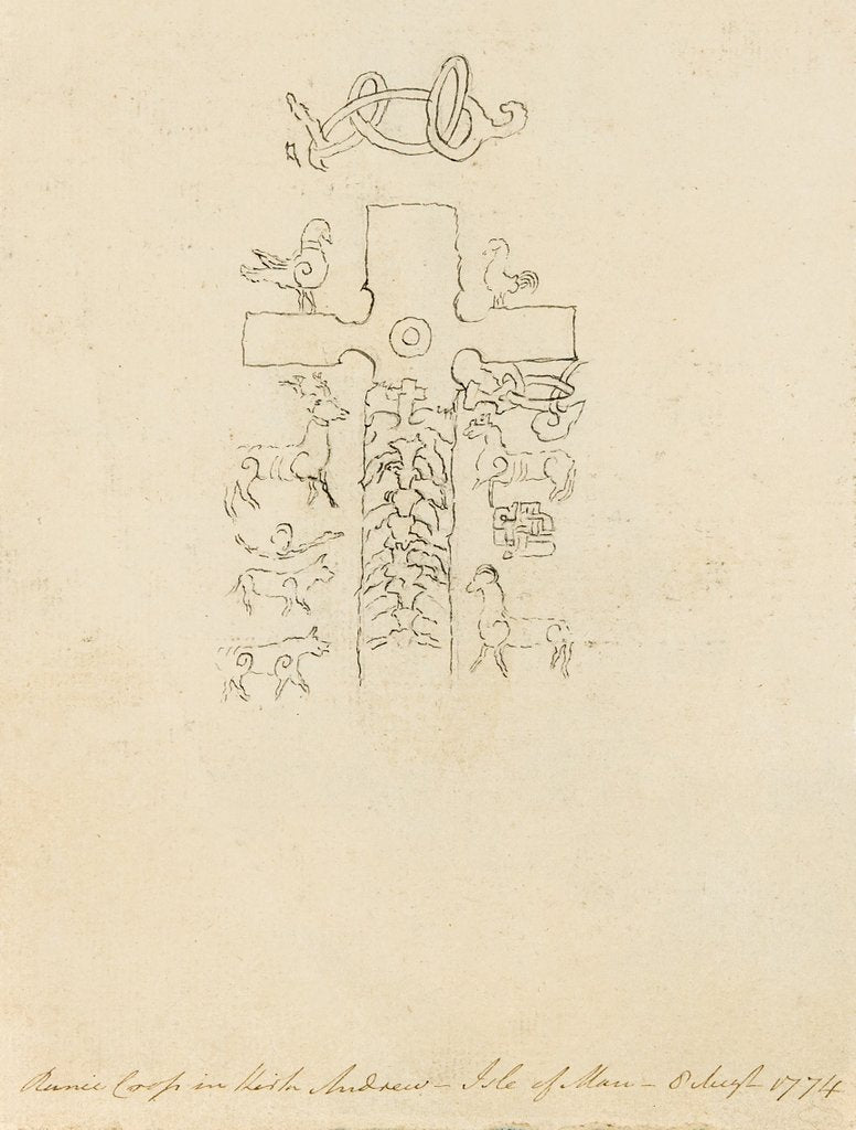 Detail of Pencil Drawing of a Carved Cross 'Ruinic Cross in Kirk Andreas - Isle of Man - 8 Augt 1774' by Unknown