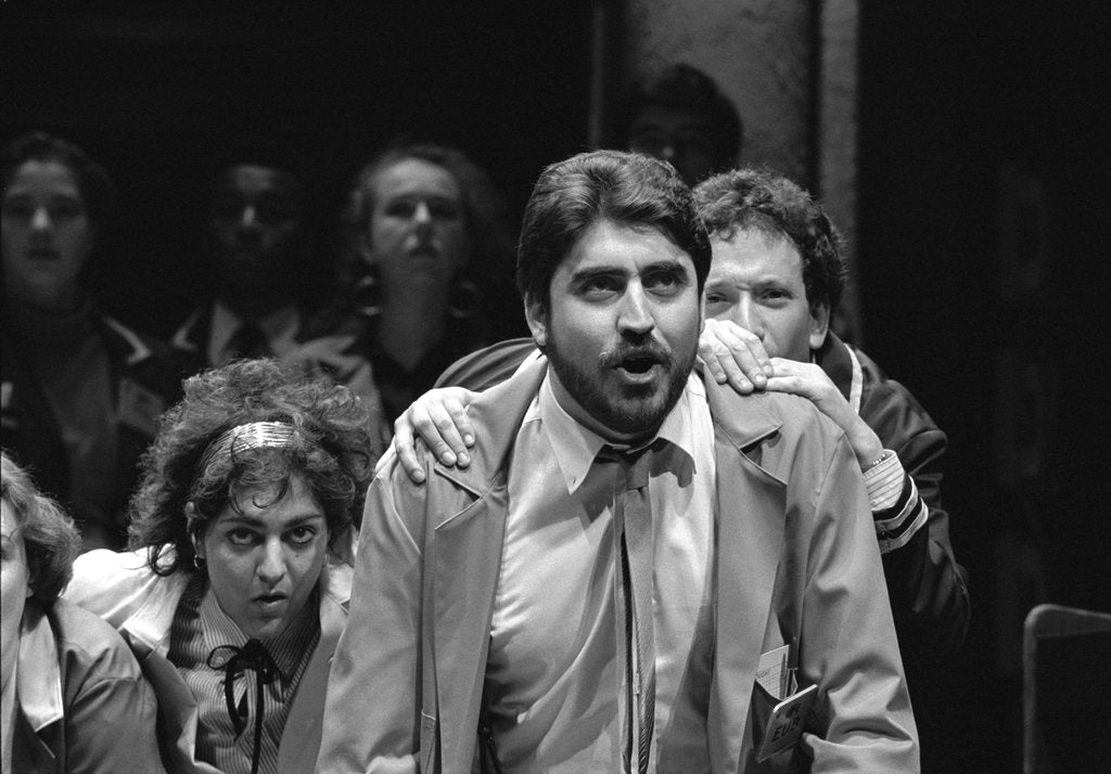 Detail of Meera Syal, Alfred Molina and Allan Corduner in Caryl Churchill's Serious Money at Royal Court Theatre by Douglas H. Jeffery