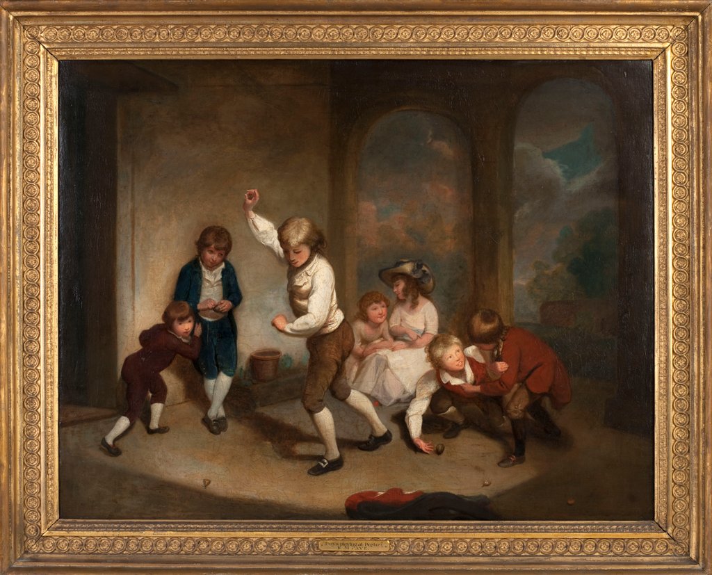 Detail of Boys playing with tops in the cloisters of Westminster School by Richard Morton Paye