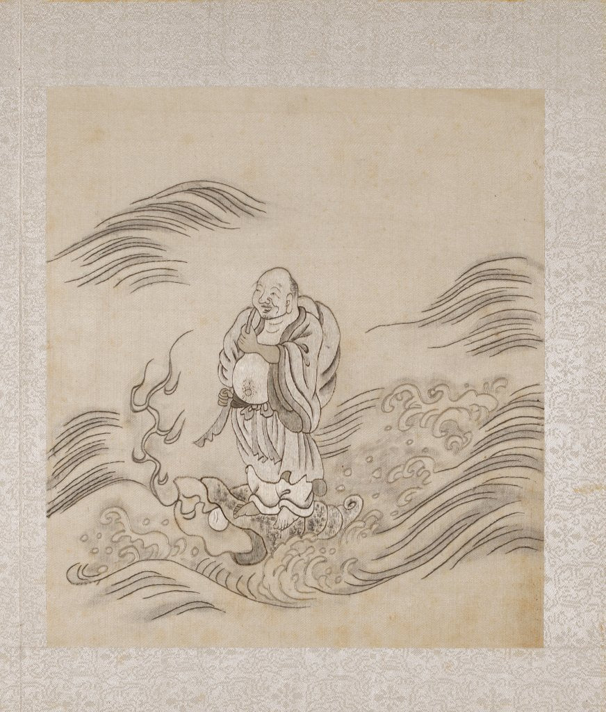 Detail of Lohan riding on a conch shell by Anonymous