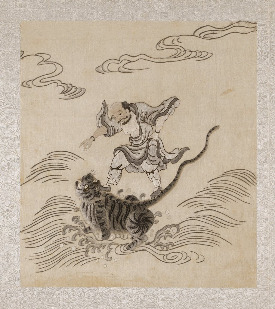 Detail of Lohan riding on the back of a tiger by Anonymous