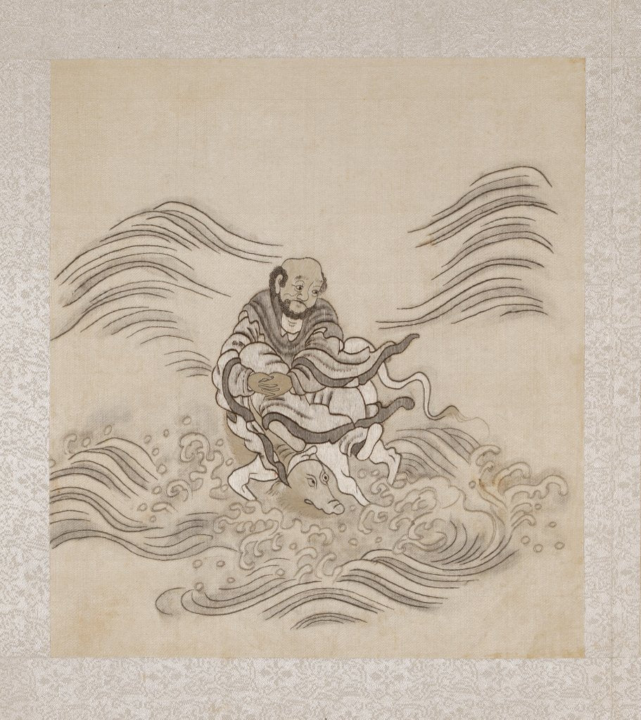 Detail of Lohan riding what is possibly a sea-horse by Anonymous