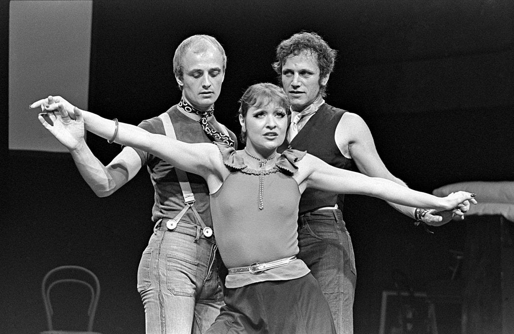 Detail of Steven Berkoff, Anna Nygh and Wolf Kahler in Steven Berkoff's Agamemnon at Greenwich Theatre East by Douglas H. Jeffery