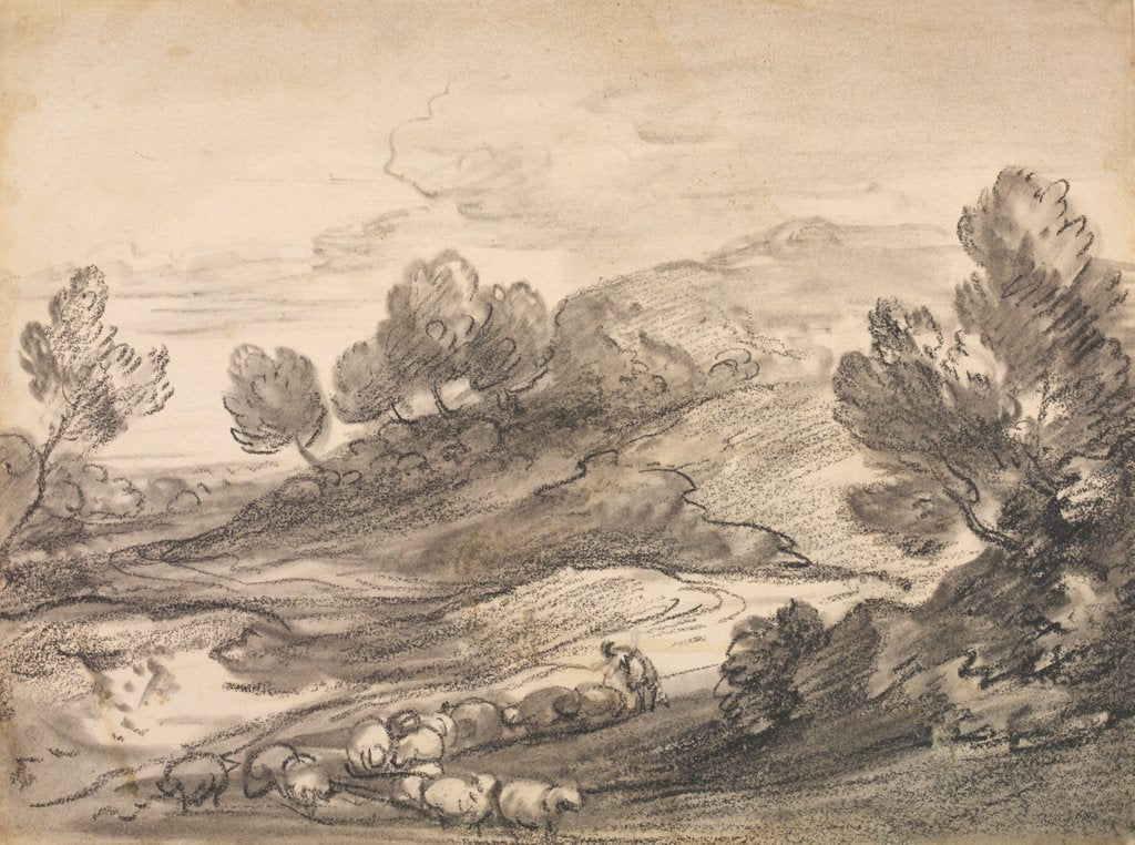 Detail of Drawing depicting a shepherd tending sheep by Thomas Gainsborough