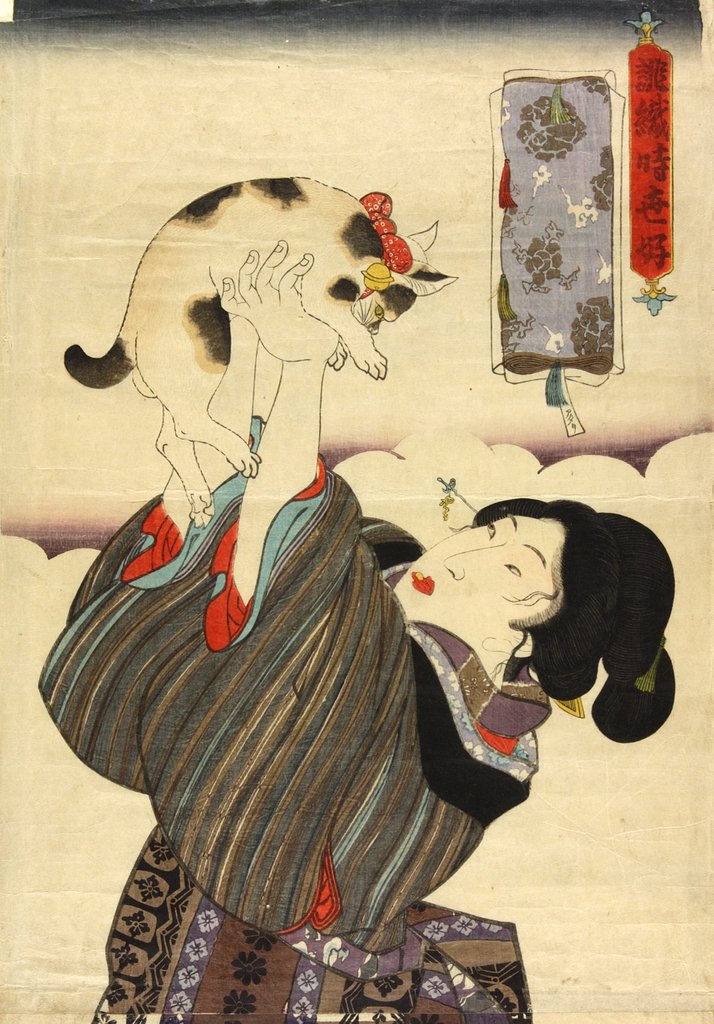Detail of Girl and cat by Utagawa Kunisada I